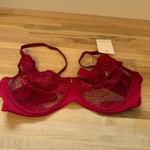 Le Mystere Red Lace Plunge Bra‎ 32DD/E Sexy Lingerie Underwire NWT